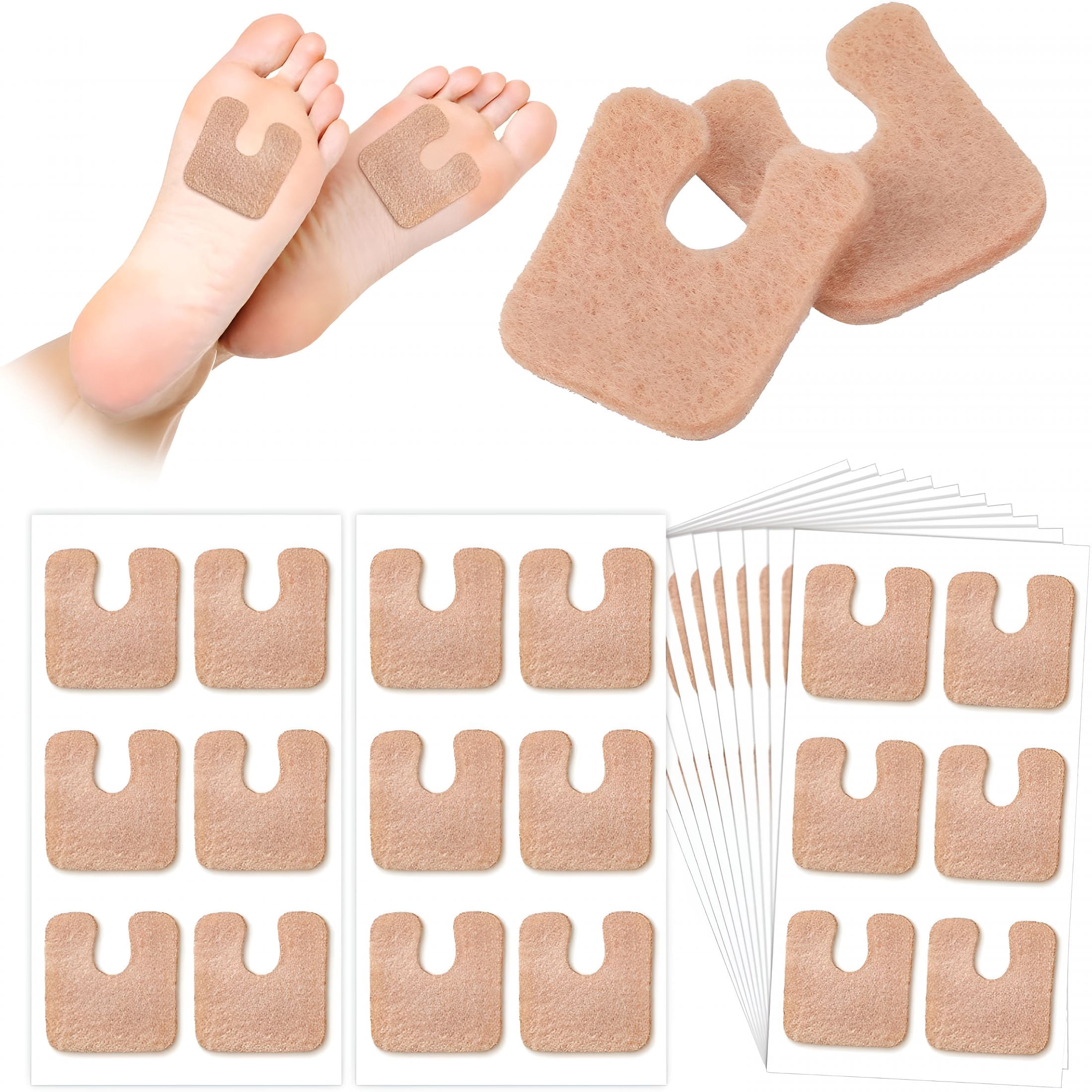 XIRQI 120 Pcs Callus Pads 1/4"Thick U Shaped Metatarsal Corn Pads Felt Callus Cushions Adhesive Corn Protectors for Men Women Feet Toes Pain Relief Blister Prevention