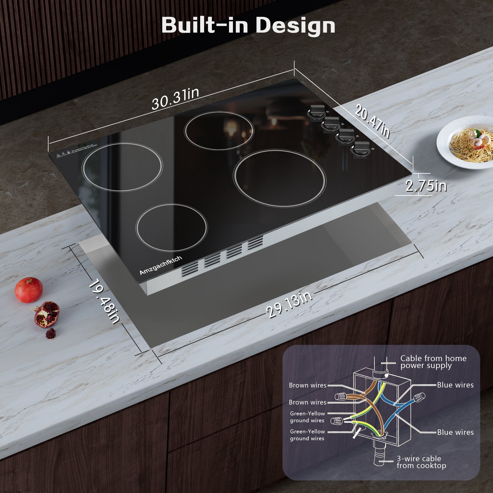 AMZGACHFKTCH 30 Inch Ceramic Cooktop with 4 Burners, 1200W, ETL Certified
