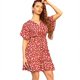 thumbnail image 3 of Mini vestido de mujer de una línea de cintura alta con cuello en v con mangas cortas con volant MABOTO Vestido de verano, 3 of 7