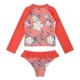thumbnail image 4 of Eandarui Little Girls Rashguard Set Long Sleeve Tank Top with Ruffles Bottoms Beachwear Coral Orange 4, 4 of 6