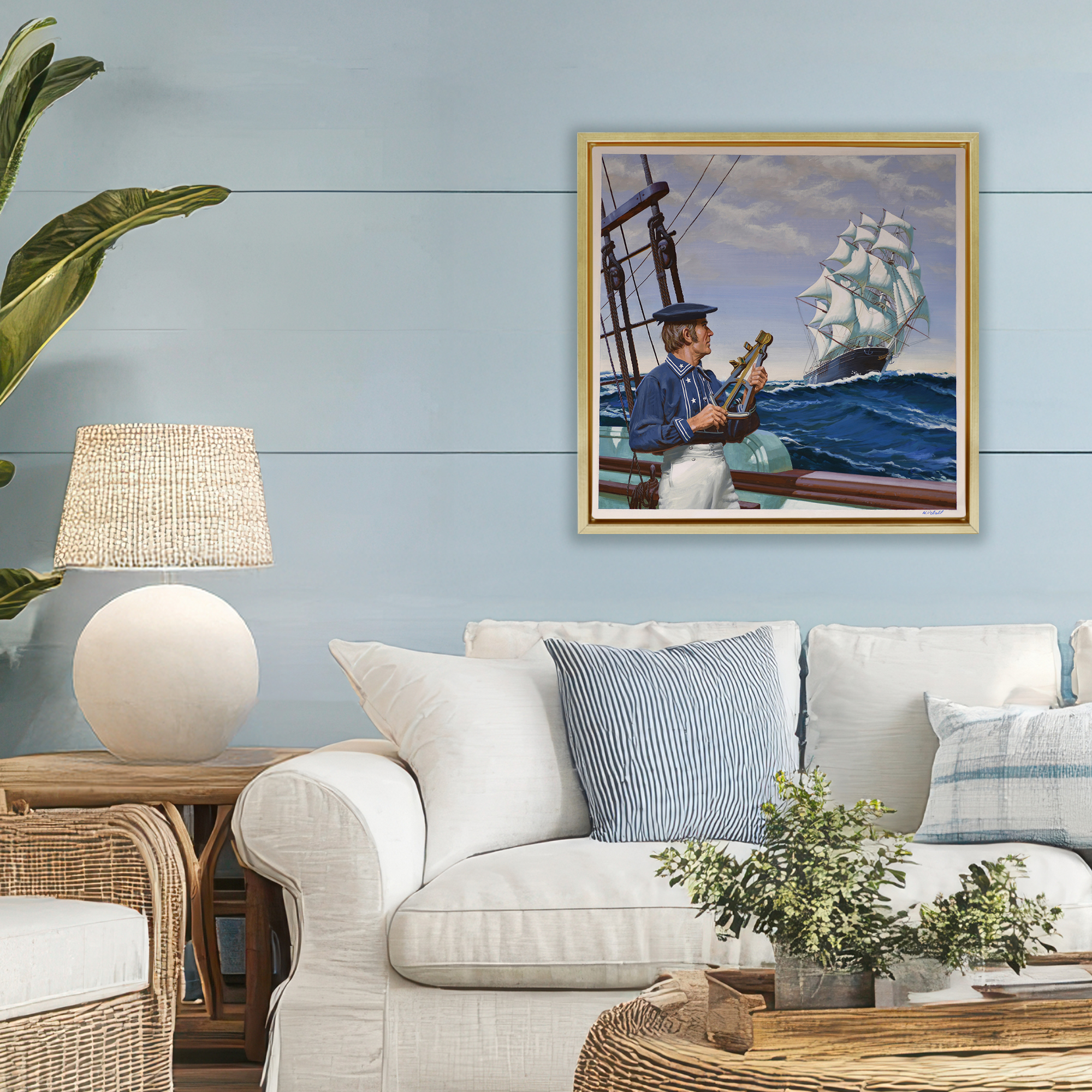 Flying Cloud Sailing Ship Gold Framed Floater Canvas Wall Art, design by Wind River Studios