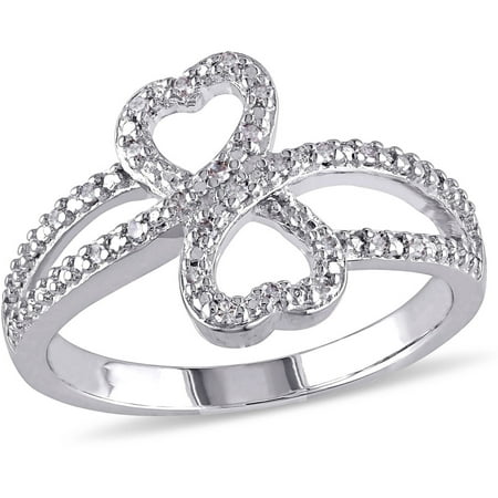 Miabella 1/10 T.W. Diamond Sterling Silver Dual Heart Bypass Ring