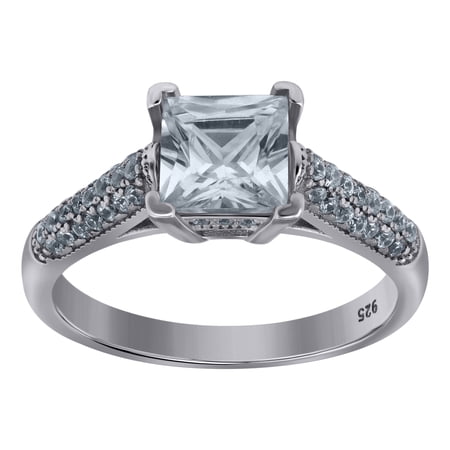 925 Sterling Silver Womens CZ Size-6 Princess-Cut Square Center Stone Bridal Wedding Engagement Anniversary Band Ring