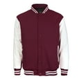 thumbnail image 2 of Men's Classic Snap Button Vintage Baseball Letterman Varsity Jacket (Burgundy/White, M), 2 of 2