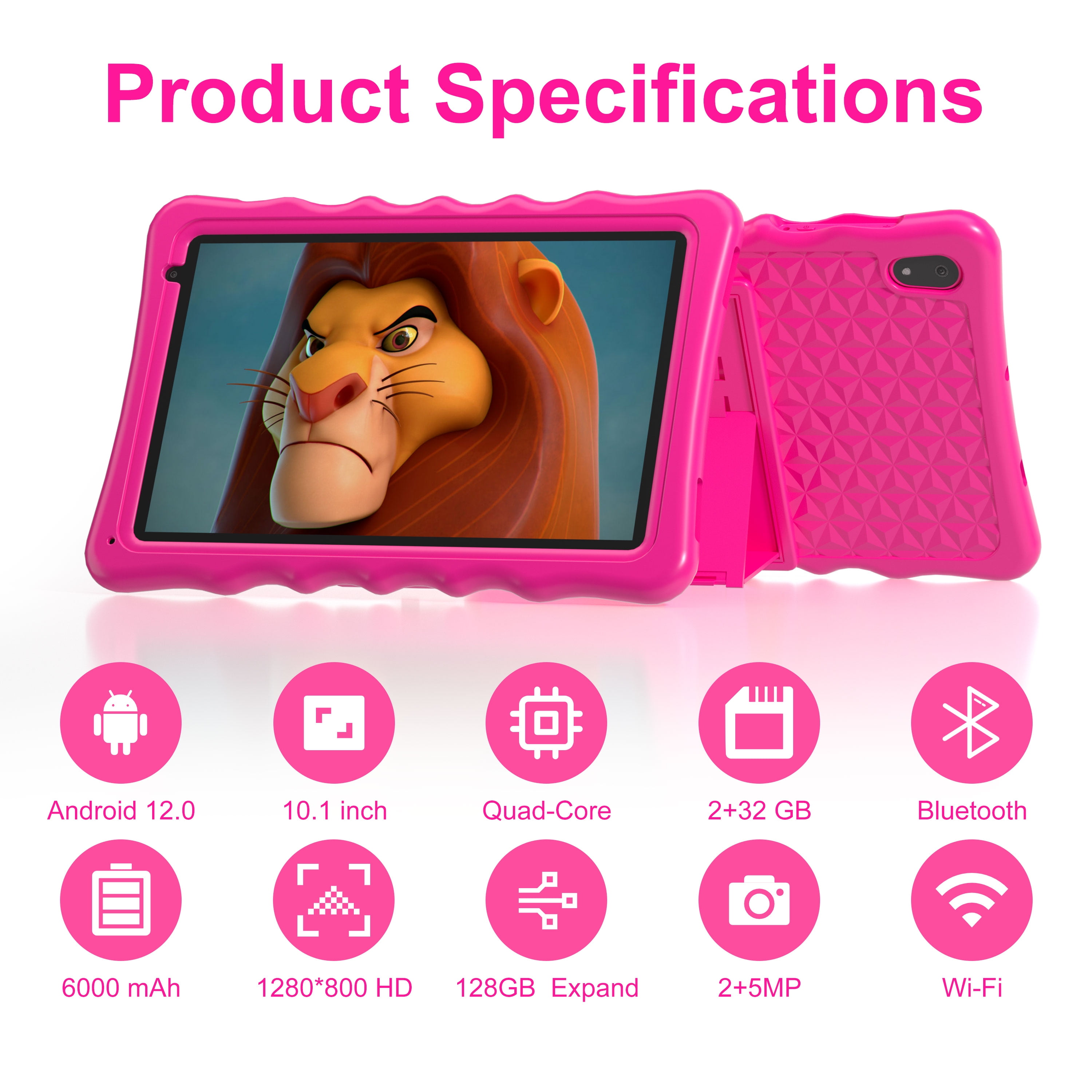 Kids Tablet, 10.1 inch Android 13 Tablet for Kids, 4GB RAM 32GB ROM 5000mAh Battery, Toddler Tablets with Bluetooth, WiFi, Parental Control, Dual Camera, Shockproof Case