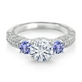 thumbnail image 2 of Gem Stone King 1.88 Cttw, White Moissanite and Blue Tanzanite Engagement Ring for Women | 925 Sterling Silver | Gemstone Birthstone | Round 7MM and 4MM | Size 6, 2 of 3