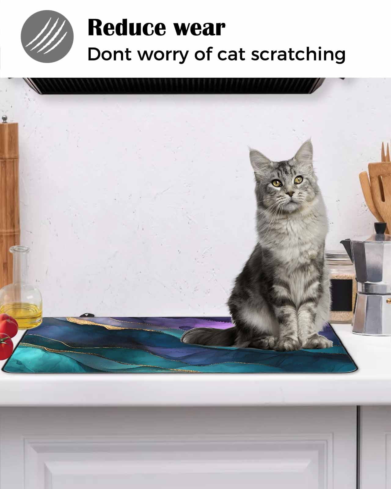 nqOlkjepod Large Induction Cooktop Protector Mat 36"x21", Purple Blue Ombre Stove Top Covers for Electric Stove, Modern Luxury Abstract Marble Texture Stove Burner Cover Mats, Glass Top Stove Cover