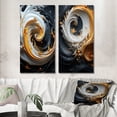 thumbnail image 1 of Designart "Black White Gold Spiral Liquid Magic" Abstract Spirals Wall Art Set Of 2 - Transitional Gold Gallery Wall Set For Home Decor, 1 of 6