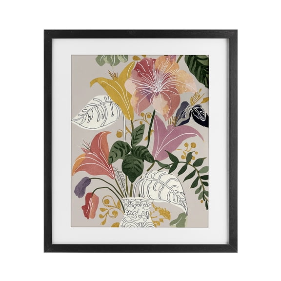 Playful Flower Bouquet Black Framed Print Under Glass, design by Annabelle Hall
