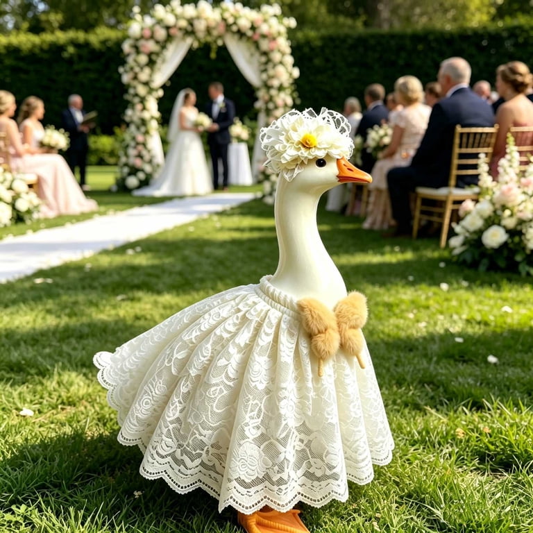Princess Porch Dress Set, White Gown Themed Costume Decorative Goose Outfit, Durable Outdoor Display for Porches Gardens, Lawn Centerpiece and Themed Holiday Halloween Decor