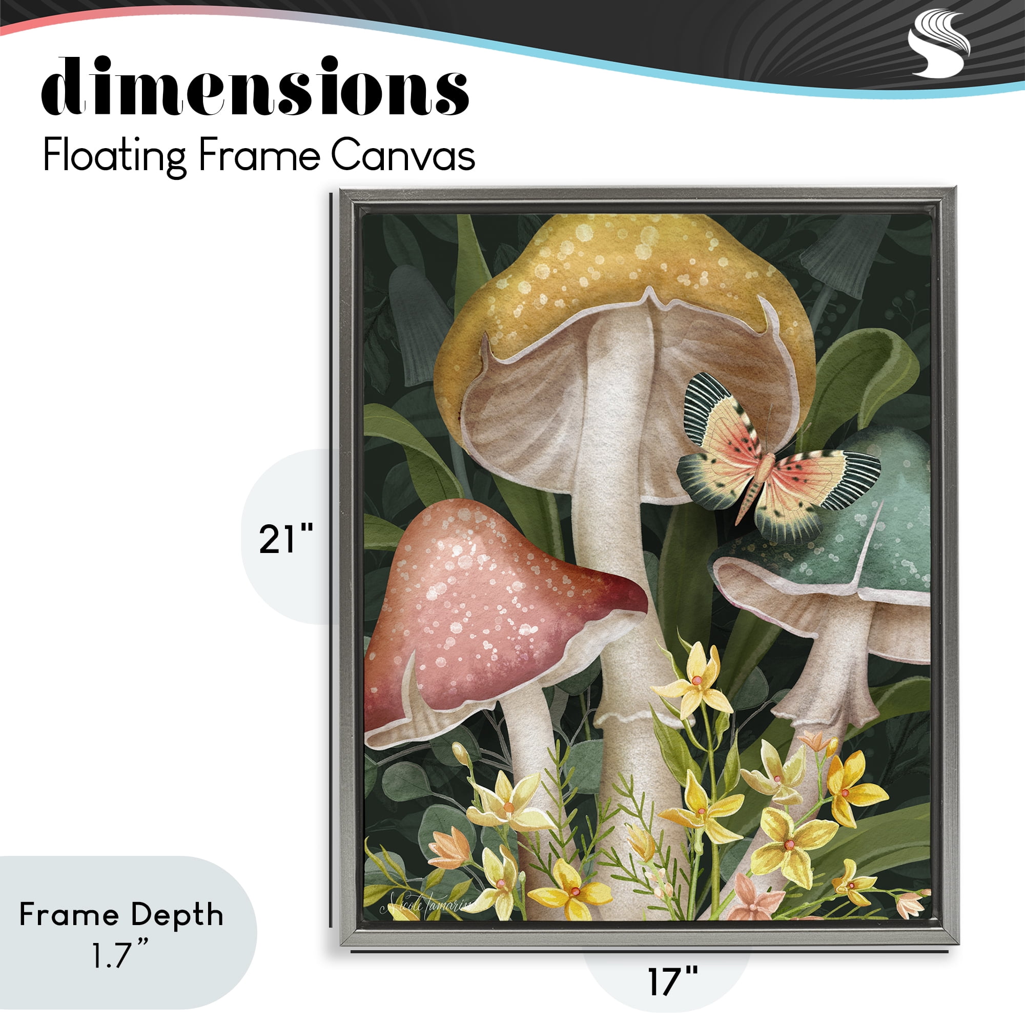 Stupell Industries Midnight Garden Mushrooms Gray Framed Floater Canvas Wall Art, design by Nicole Tamarin