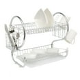 2 Tier Chrome Plate Dish Cup Cutlery Drainer Rack Drip Tray Plates