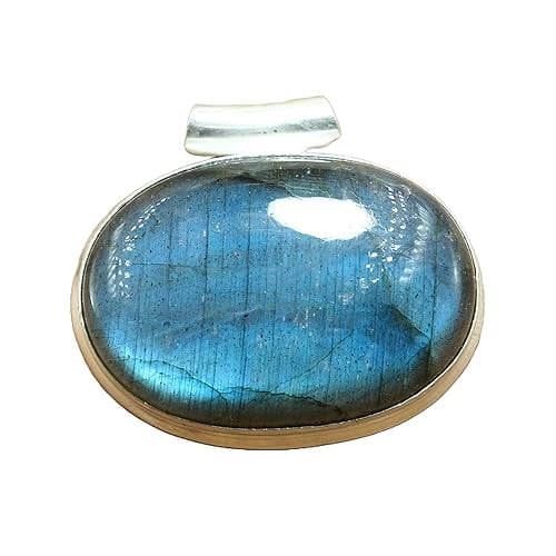 Natural Large Oval Blue Labradorite Stone 925 Sterling Silver Pendant for Men and Women Gift Jewelry