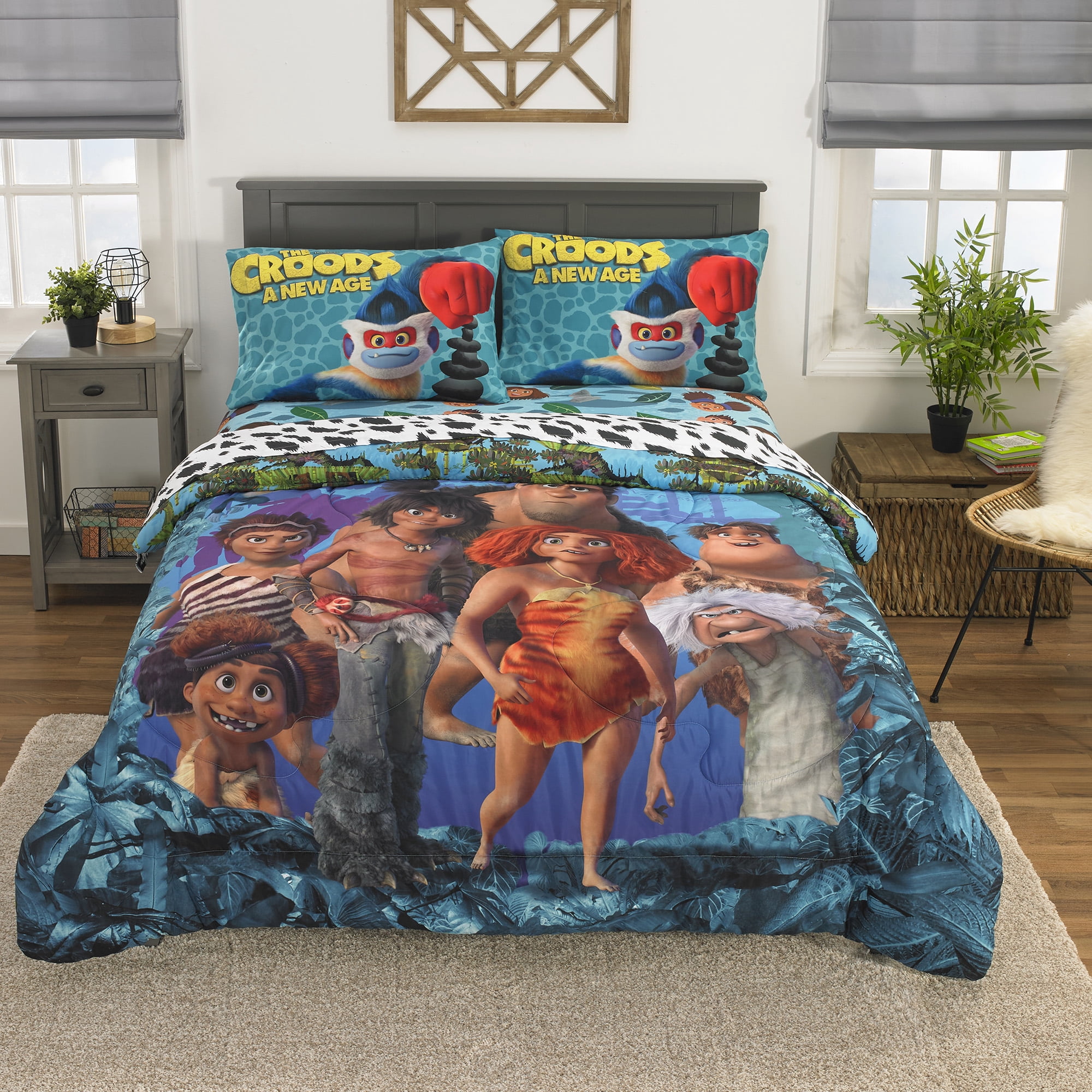 The Croods 2 Kids Full Bed in a Bag, Comforter and Sheets, Blue, DreamWorks