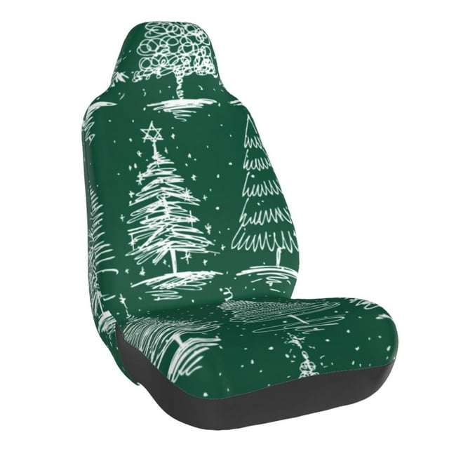 Wukai Christmas Trees Full Set Car Seat Covers with Soft Padding Universal Auto Front Seats Protector and Cushion Mat