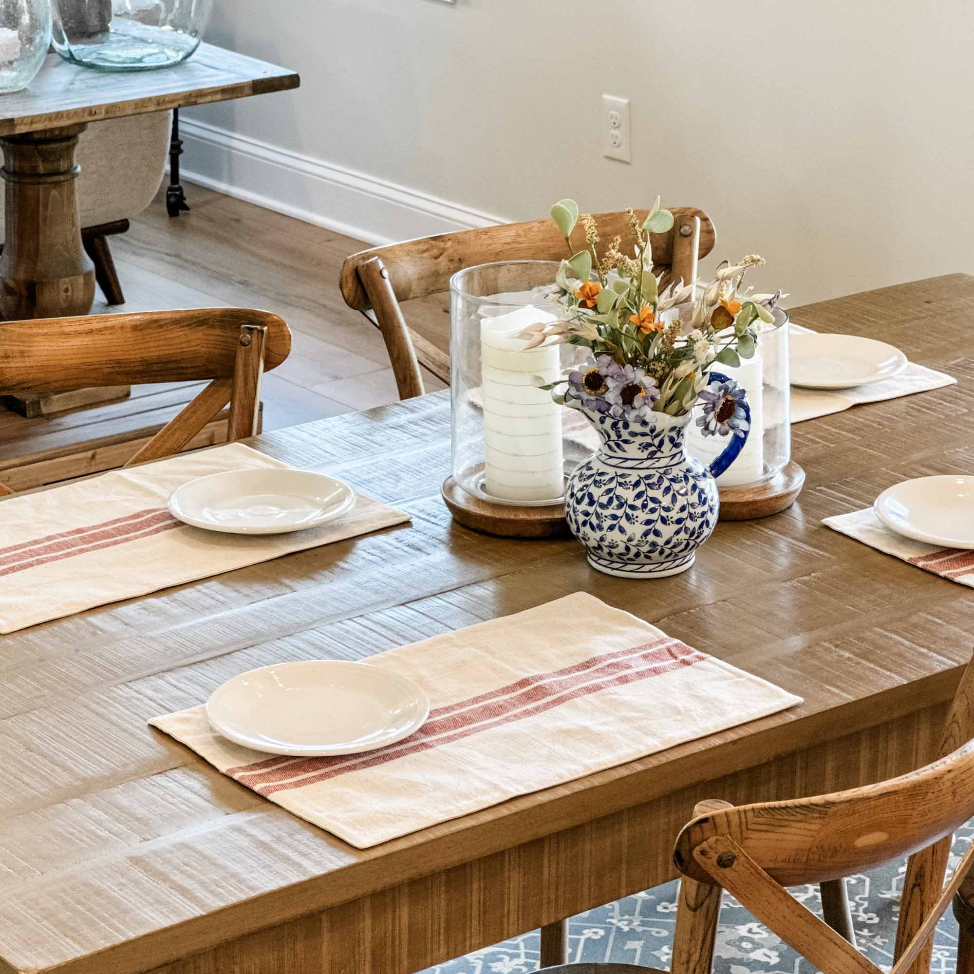 Piper Classics Market Place Red Grain Sack Stripe Placemats, Set of 4, Cotton