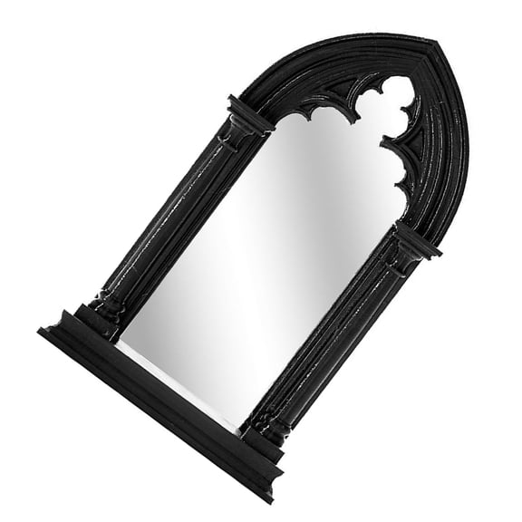 COMPUKAS Medieval Black Cathedral Mirror, Lightweight Wall or Mantel Decor for Home Living Room