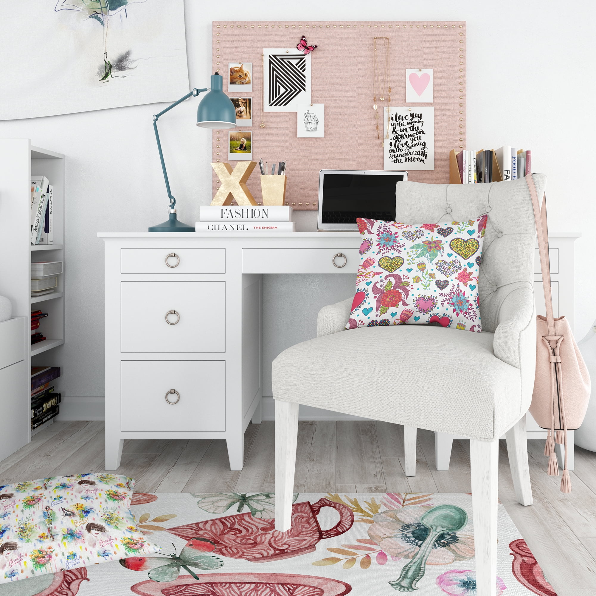 Designart 'Beautiful Flowers & Hearts Pattern' Modern kids Teen Duvet Cover Set
