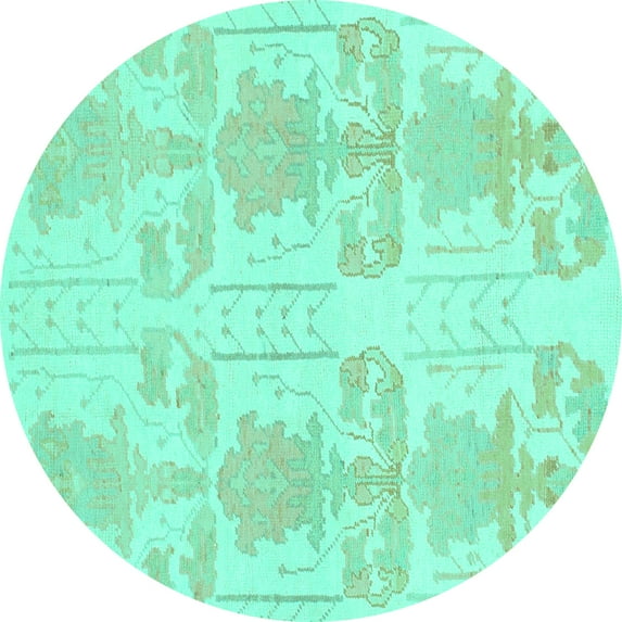 Ahgly Company Machine Washable Indoor Round Abstract Turquoise Blue Modern Area Rugs, 5' Round