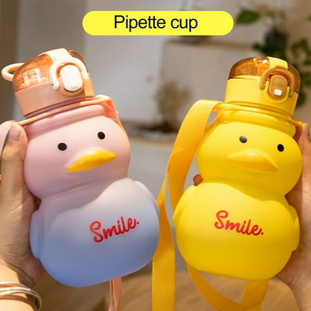 

Honrane 650ml Duck Water Bottle with Straw Lock Design Suspender One Key Open Transparent Lid Water-drinking Kawaii Leakproof Duck Water Cup for Student