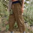 thumbnail image 2 of ZyeKqe Womens Cargo Pants Elastic Waist Drawstring Waterproof Lightweight Outdoor Hiking Workwear Cropped Pants with Pockets, 2 of 9