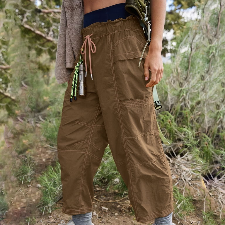 HUJlwoi Womens Hiking Pants Lightweight Paper Bag Waist Loose Wide