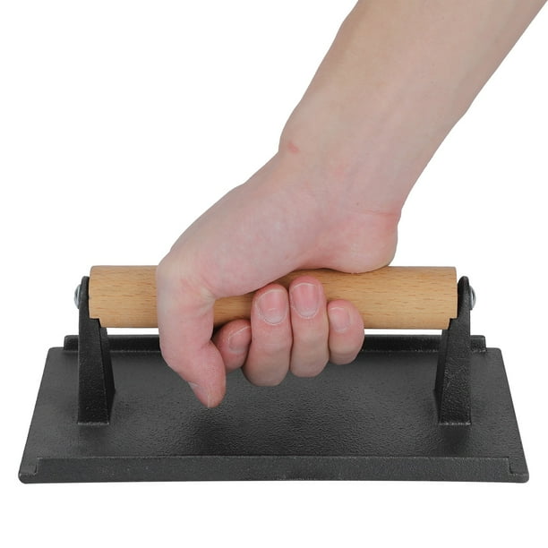 Cuisine Grill Press Cast Iron Pre Seasoned with Wood Handle, Heavy