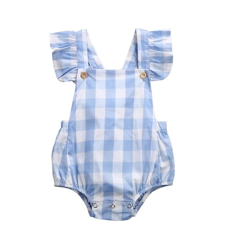 

Pudcoco Cotton Newborn Infant Baby Girls Bodysuit Romper Checked Clothes Outfits