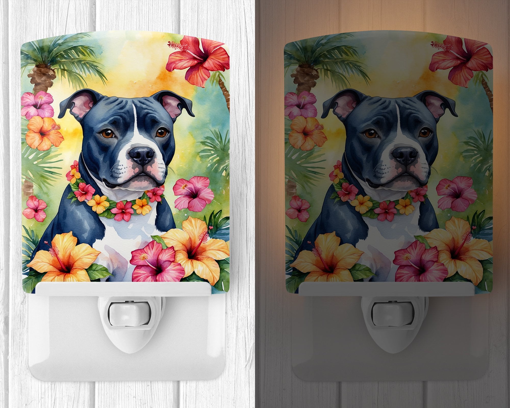 Staffordshire Bull Terrier Luau Ceramic Night Light 4 in x 6 in