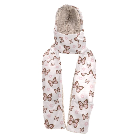 BZSMCE Warm Fleece Hood Scarf Wrap Butterfly Whispers Pattern