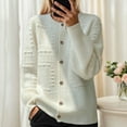 thumbnail image 2 of Womens Soft Sweater Cardigans V-Neck/Crewneck Button Down Knitwear Long Sleeve Casual Comfy Knit Fall Outerwear (XL, White), 2 of 6