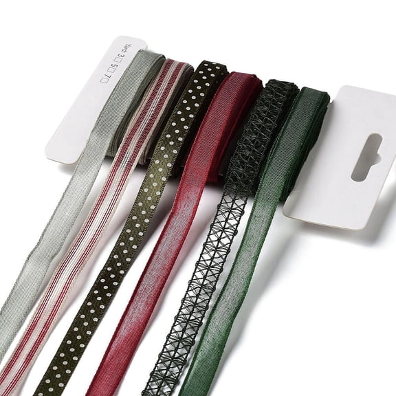 18 Yards 6 styles Polyester Ribbon for DIY Handmade Craft Hair Bowknots and Gift Decoration Green color Palette Dark Green 3/8~1/2 inch(10~12mm) about 3 yards/style