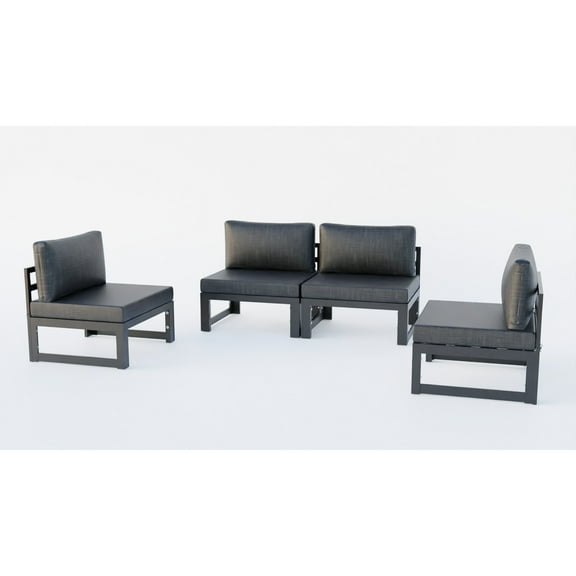 Patio Conversation Set 4 Piece Outdoor Chairs with Cushions - Modern Aluminum Furniture