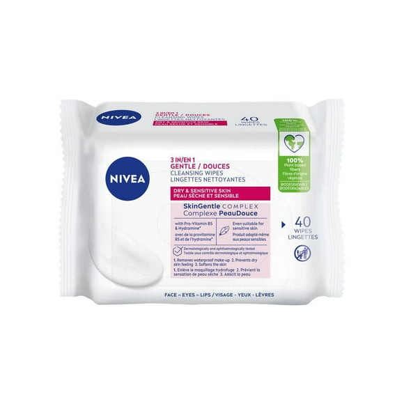 Lingettes nettoyantes douces pour le visage 3-en-1 de NIVEA pour peau sèche et sensible 40 Lingettes