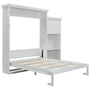 Euroco Wood Queen Size Murphy Bed with Storage Cabinets and Shelves, Wall Bed with Desk, White