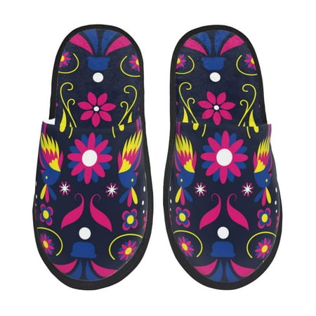 Balery Colorful Mexican Slient Indoor Furry Fleece Comfort House Shoes Soft Non-Slip Home Shoes Cotton slippers House Slippers-- Medium