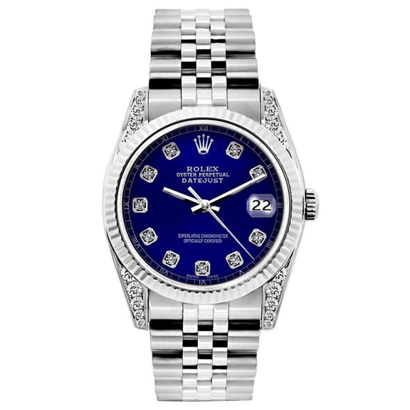 Pre-Owned Rolex Datejust 26MM 6916 Blue Diamond Dial Fluted Bezel Stainless Steel Jubilee Bracelet