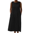 thumbnail image 2 of QUNYINEY Black Womens Sun Dresses Sleeveless Long A Line Summer Tank Dress Cutout Loose Fit Crew Neck Casual with Pockets Dresses, 2 of 9
