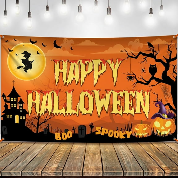 72x44 in Giant Orange Halloween Photo Backdrop, spooky Happy Halloween Banner for Decor and Professional Photography