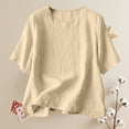 thumbnail image 6 of Jxximdong Women Blouses, Cotton Linen Short Sleeve Tshirt and Elastic Waist Shorts Set Breathable Summer Casual 2Pcs Outfit, Beige Daily Dresses for Women, 6 of 9