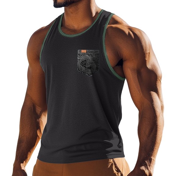 Garbnen Mens Summer Tank Top Vacation Crew Neck Mens Sleeveless Shirts Lightweight Gym Big and Tall Muscle Shirts Men with Pockets Black XXXL