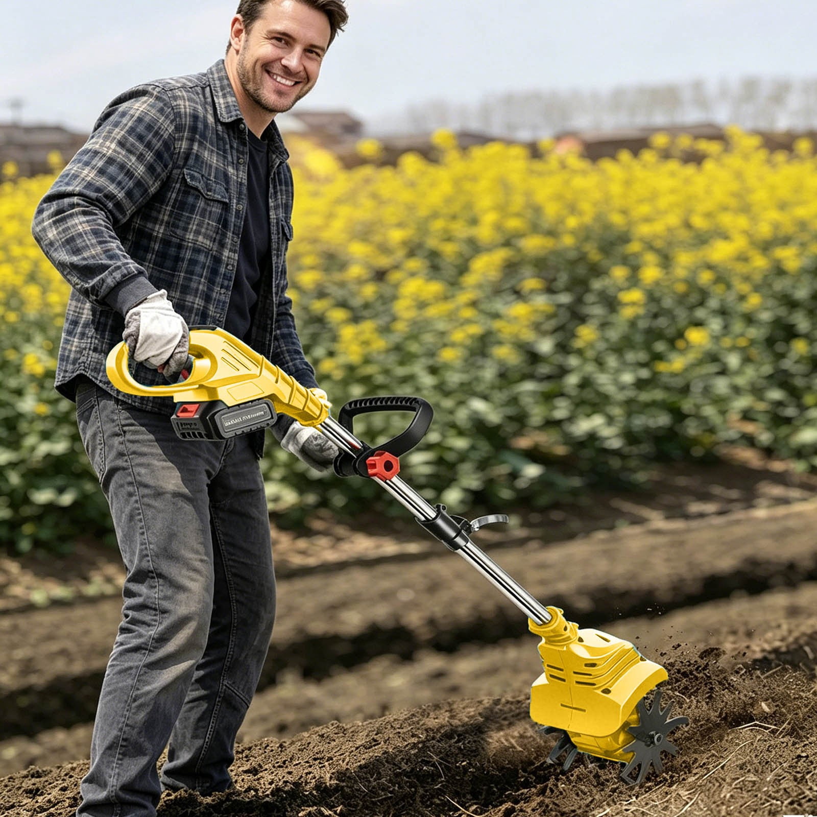 20V Brushless Mini Garden Cultivator, 20 Manganese Steel Tines, Lightweight Handheld Soil Loosener for Flower Beds, Potted Plants and Yard Gardening, with 4.0Ah Battery,Yellow
