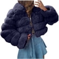 thumbnail image 2 of ICHUANYI Clearance Women's 2023 Winter Fleece Cropped Jacket Faux Long Sleeve Warm Outerwear Fall Clothes(Navy, XXL) ICHUANYI WER2023081510992, 2 of 5