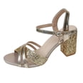 thumbnail image 6 of Women's Chunky Heels Strappy Trendy Dressy Party Shoes Square Toe Block Heel Sandals Ladies Tie Up Summer Heeled Shoes Gold 8, 6 of 7