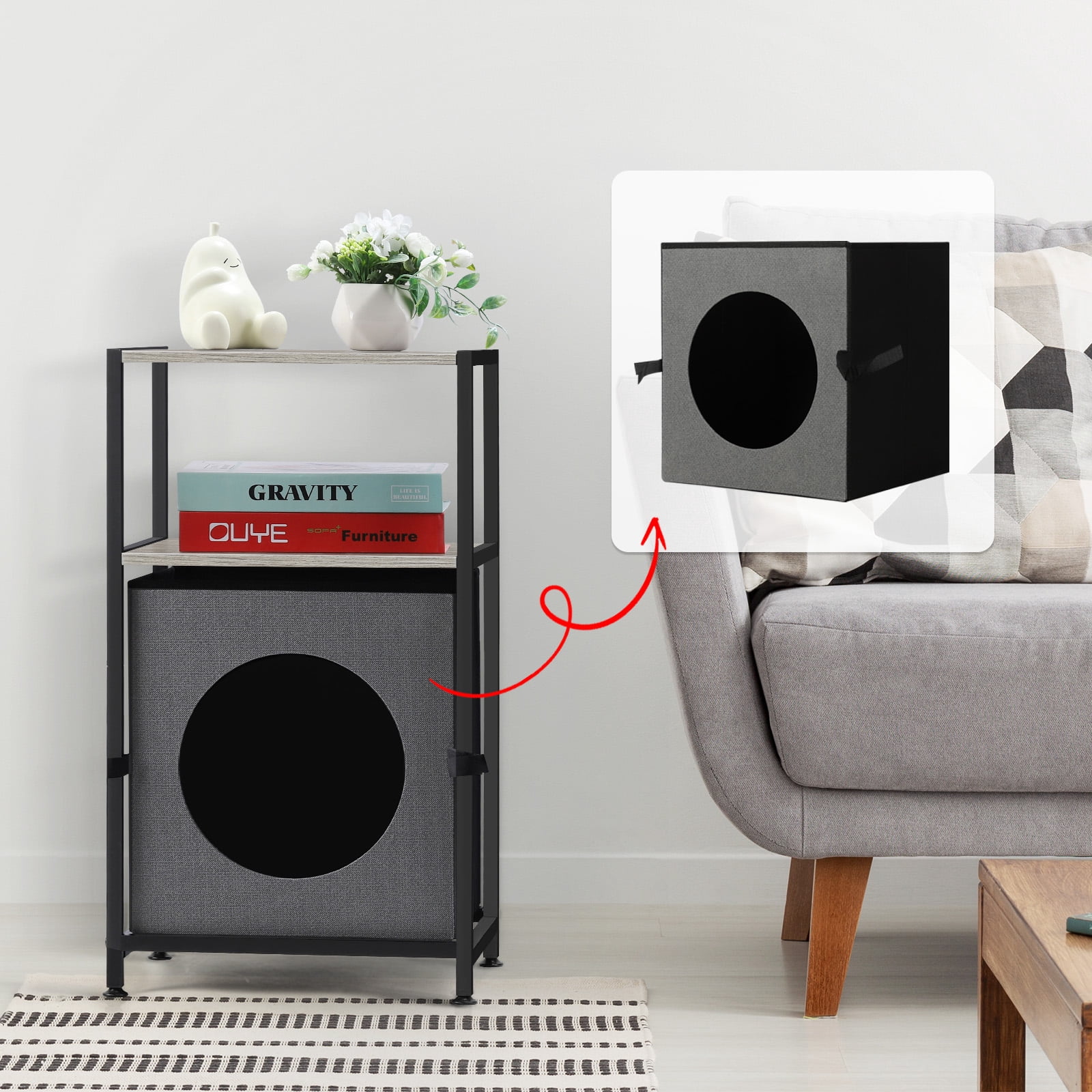 Nightstand with Cat Litter Gray