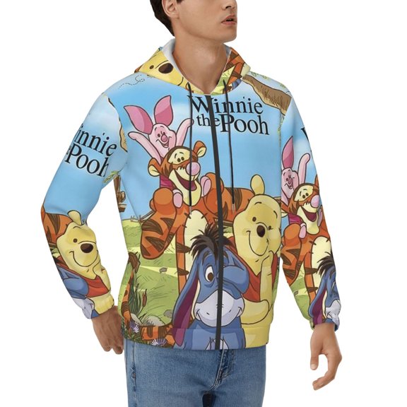 Winnie The Pooh Men's Full Zip Sweatshirt ,No Hood Hoodies Casual Lightweight Cotton Pocket Hoody, Men Women Casual Hiking