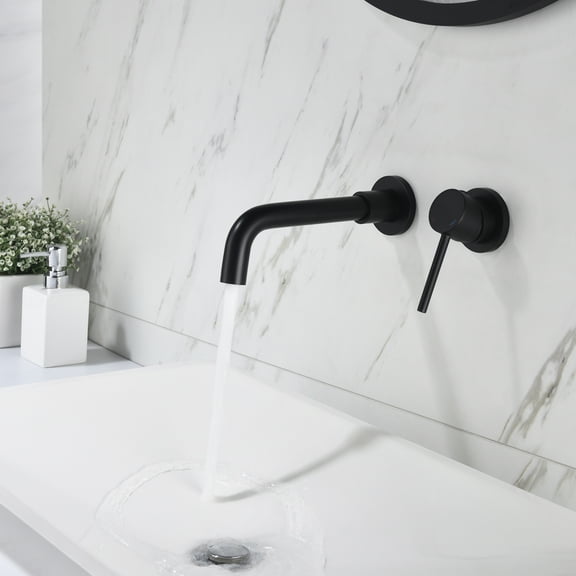 Modern Wall Mounted Bathroom Faucet with Single Lever Handle, Matte Black Brass Bathroom Sink Faucet, Space-Saving Wall Mount Design with Rough-In Valve, 360 °   Swivel Spout, Hot and Cold Mixer Tap