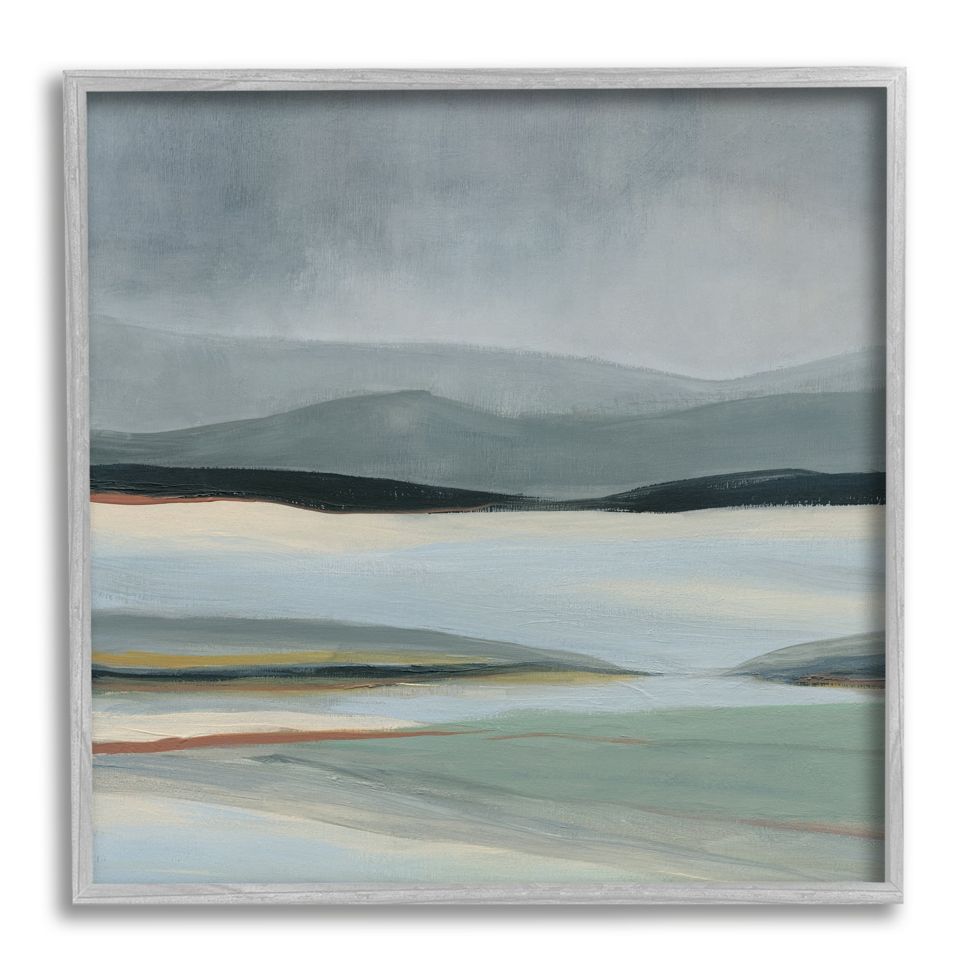 Stupell Industries Abstract Landscape Painting Distant Lakeside Mountains Painting Gray Framed Art Print Wall Art, Design by Carol Robinson