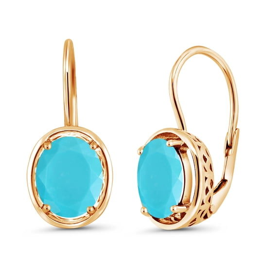 Gem Stone King 3.00 Cttw Green Turquoise 18K Yellow Gold Plated Silver Earrings for Women | Gemstone Birthstone | Oval 9X7MM