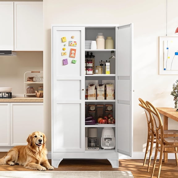 White Metal Pantry Storage Cabinet Tall Storage Cabinet Kitchen Pantry 75"